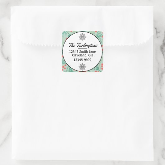 手書きクリスマスツリーエバーグリーン差出人住所 スクエアシール (バッグ)