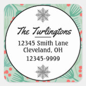 手書きクリスマスツリーエバーグリーン差出人住所 スクエアシール (正面)