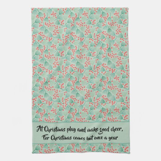 手書きクリスマスツリー常緑松の針 キッチンタオル (縦)