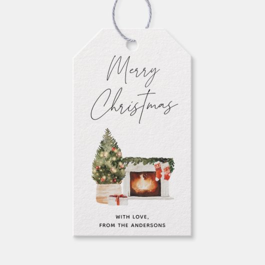 手書きクリスマスツリー&ストッキング，休日 ギフトタグ (正面)