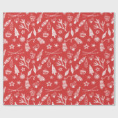 手書きクリスマスデコレーションホリデーセットレッド ラッピングペーパー (フラット)