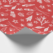 手書きクリスマスデコレーションホリデーセットレッド ラッピングペーパー (角)