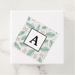 手書きクリスマスパインの枝グリーンレッドホワイト フェイバータグ