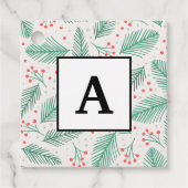 手書きクリスマスパインの枝グリーンレッドホワイト フェイバータグ (正面)