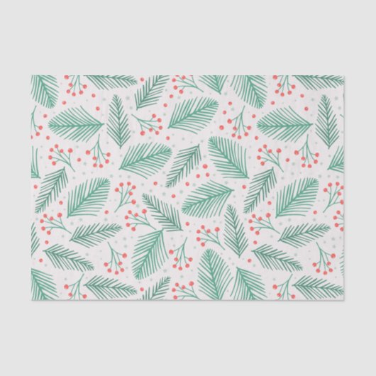 手書きクリスマスパインの枝グリーンレッドホワイト 薄葉紙 (正面)