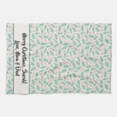 手書きクリスマスパインの枝グリーンレッド キッチンタオル (横)