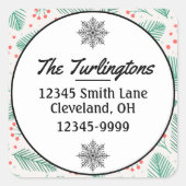 手書きクリスマスパインブランチ差出人住所 スクエアシール (正面)