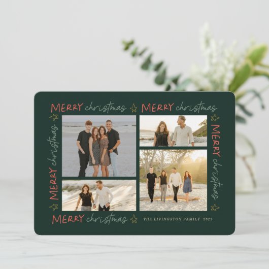 手書きクリスマスフレーム4フォトカード シーズンカード (スタンド正面)