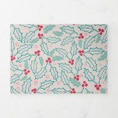 手書きクリスマスホリーベリーレッドグリーンホワイト 三つ折りクリスマスカード (カバー)