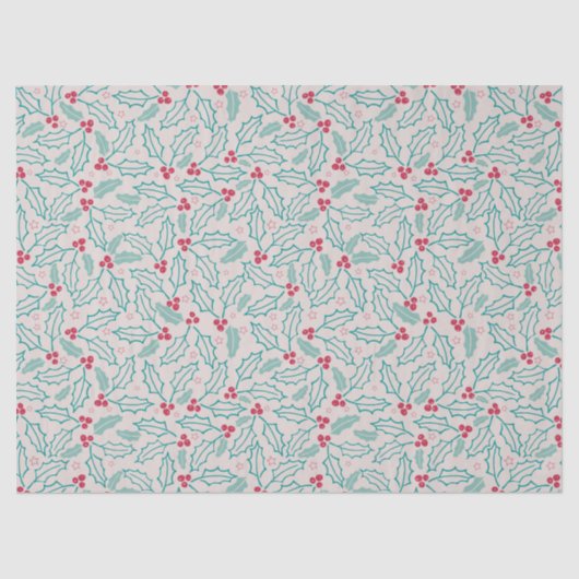 手書きクリスマスホリーベリーレッドグリーンホワイト 薄葉紙 (正面)