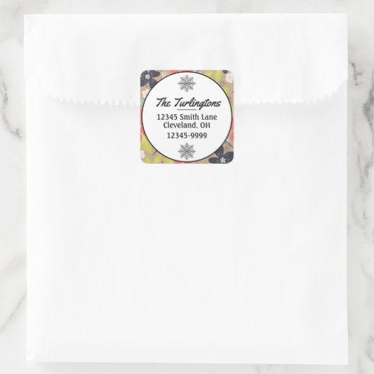 手書きクリスマスポインセチア赤差出人住所 スクエアシール (バッグ)