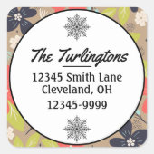 手書きクリスマスポインセチア赤差出人住所 スクエアシール (正面)