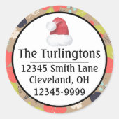 手書きクリスマスポインセチア赤差出人住所 ラウンドシール (正面)