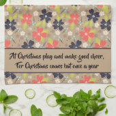 手書きクリスマスポインセチア赤白海軍 キッチンタオル (折り畳み)