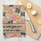 手書きクリスマスポインセチア赤白海軍 キッチンタオル (四つ折り)