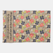 手書きクリスマスポインセチア赤白海軍 キッチンタオル (横)