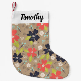 手書きクリスマスポインセチア赤白海軍 スモールクリスマスストッキング