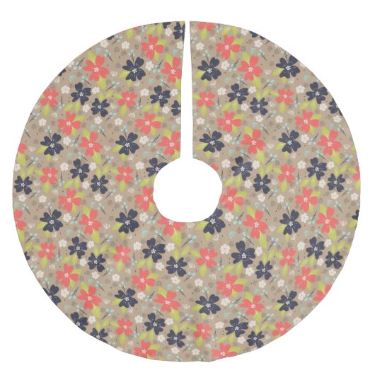 手書きクリスマスポインセチア赤白海軍 ブラッシュドポリエステルツリースカート (正面)