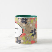 手書きクリスマスポインセチア赤白海軍 マグカップ (中央)