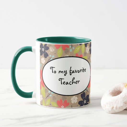 手書きクリスマスポインセチア赤白海軍 マグカップ (ドーナツ)