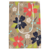 手書きクリスマスポインセチア赤白海軍 ミディアムペーパーバッグ (裏面)