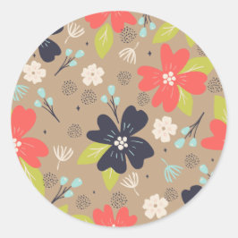 手書きクリスマスポインセチア赤白海軍 ラウンドシール