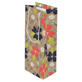 手書きクリスマスポインセチア赤白海軍 ワインギフトバッグ