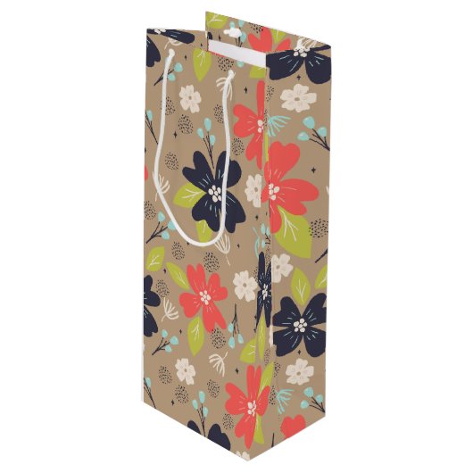 手書きクリスマスポインセチア赤白海軍 ワインギフトバッグ (正面アングル)