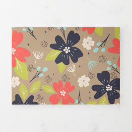 手書きクリスマスポインセチア赤白海軍 三つ折りクリスマスカード