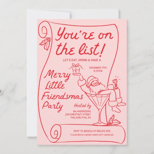 手書きクリスマスリストパーティークリスマスパーティー 招待状 (正面)