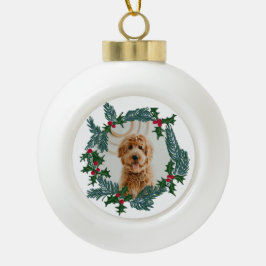 手書きクリスマスリース、カスタマイズ可能な写真 セラミックボールオーナメント