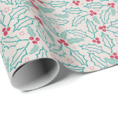 手書きクリスマスレッドホリーベリーグリーンリーフ ラッピングペーパー (ロールコーナー)