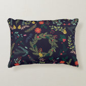 手書きクリスマス花模様:ヴィンテージコレクション アクセントクッション (正面)