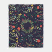 手書きクリスマス花模様:ヴィンテージコレクション フリースブランケット (正面)