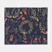 手書きクリスマス花模様:ヴィンテージコレクション フリースブランケット (正面(横))