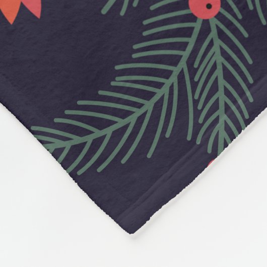 手書きクリスマス花模様:ヴィンテージコレクション フリースブランケット (角)