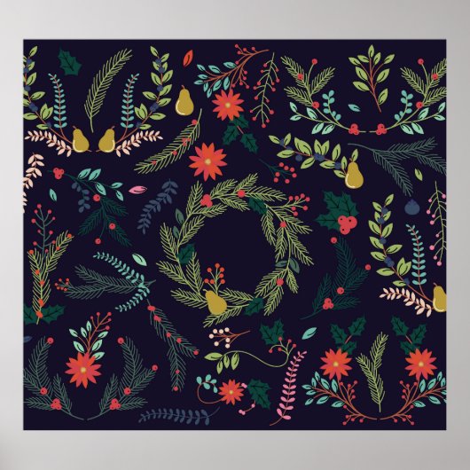 手書きクリスマス花模様:ヴィンテージコレクション ポスター (正面)