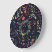 手書きクリスマス花模様:ヴィンテージコレクション ラージ壁時計 (傾斜)