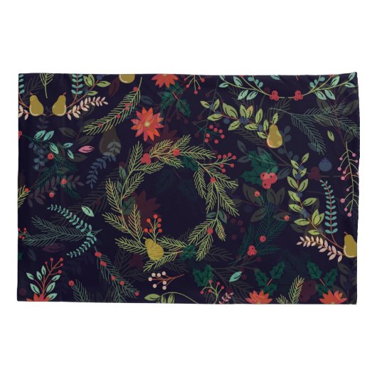 手書きクリスマス花模様:ヴィンテージコレクション 枕カバー (裏面)