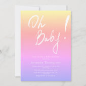 手書きグラディエント男女兼用ベビーシャワー 招待状 (正面)