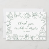 手書きグリーンお洒落結婚ズ サンキューカード (正面)