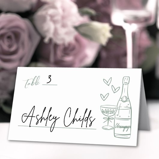 手書きグリーンお洒落結婚ズ プレイスカード