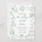 手書きグリーンお洒落結婚ズ 招待状 (正面)