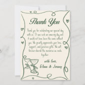 手書きグリーンシャンパン結婚ズサンキューカード サンキューカード (正面)
