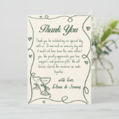 手書きグリーンシャンパン結婚ズサンキューカード サンキューカード (スタンド正面)