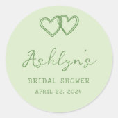手書きグリーンハートブライダルシャワーシール ラウンドシール (正面)