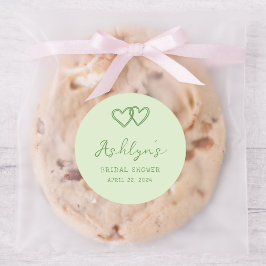 手書きグリーンハートブライダルシャワーシール ラウンドシール