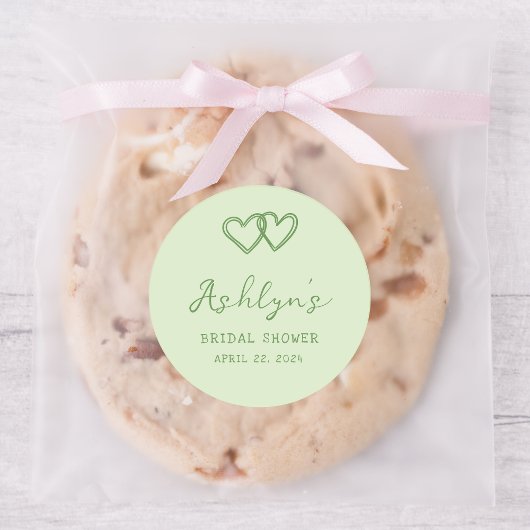 手書きグリーンハートブライダルシャワーシール ラウンドシール
