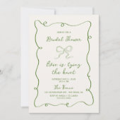 手書きグリーンフレームリボンブライダルシャワー 招待状 (正面)