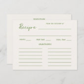 手書きグリーンブライダルシャワーレシピ エンクロージャーカード (正面/裏面)